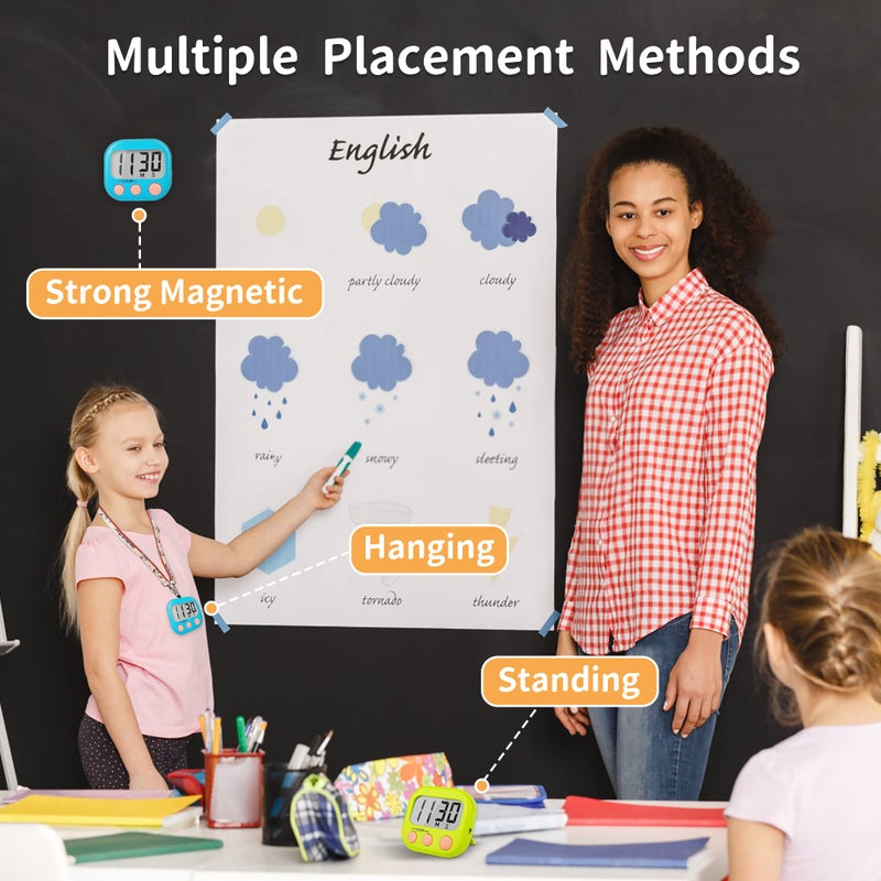 AOUCE Classroom Timers for Teachers Kids Large Magnetic Digital Timer Teacher Supplies 2 Pack-Blue Green - Image 3